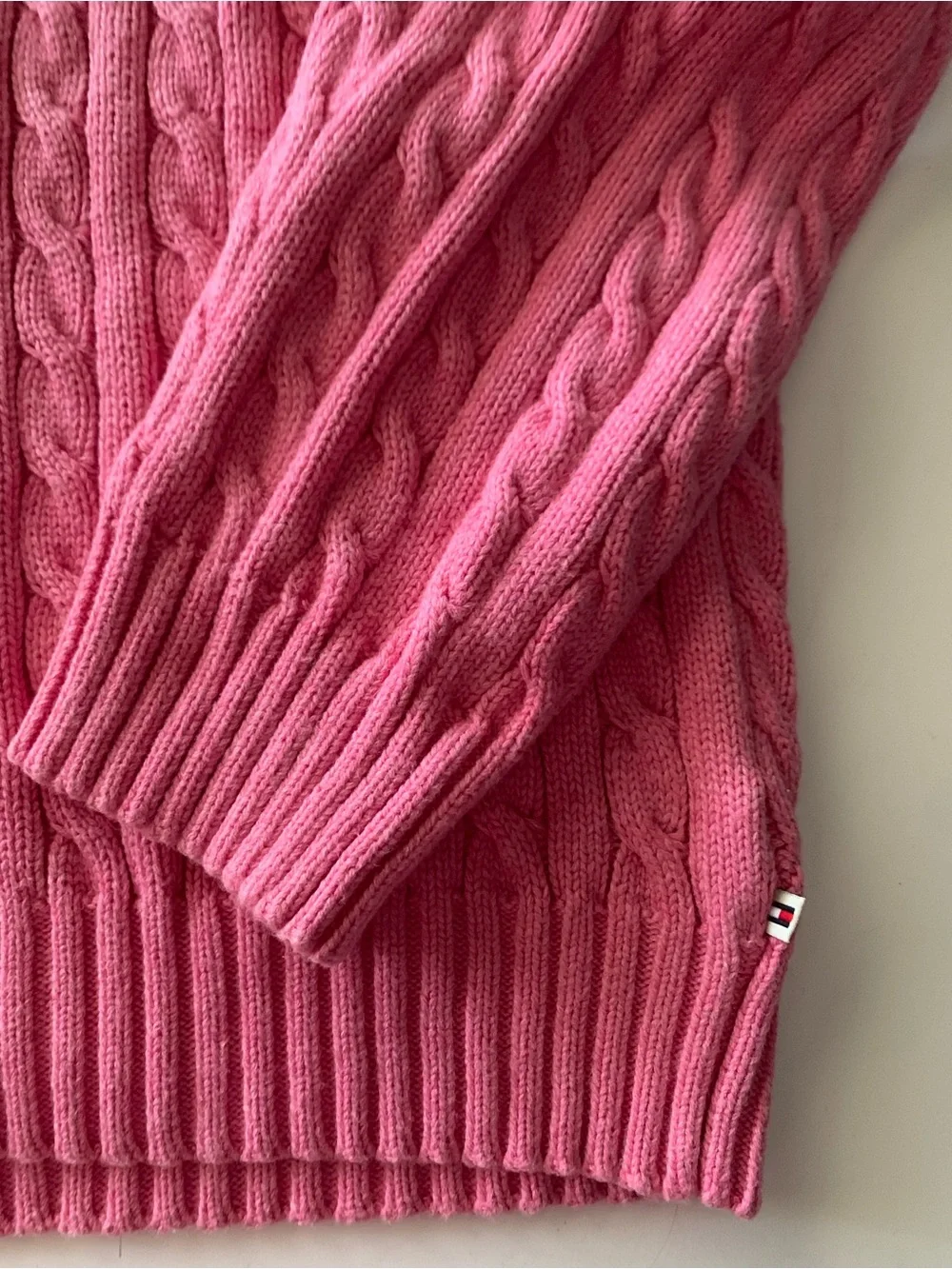 Tommy Hilfiger Sweater Women Pink Cable Knit V-Neck Long Sleeve Size XXL